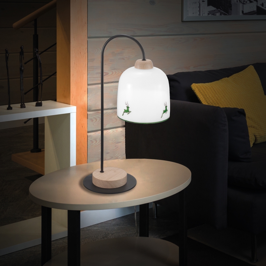Kolarz A1352.71.G.100 - Candeeiro de mesa NONNA 1xE27/60W/230V veado carvalho/branco/verde