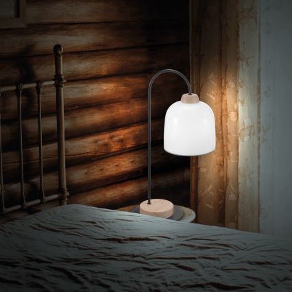 Kolarz A1352.71.Gr - Candeeiro de mesa NONNA 1xE27/60W/230V carvalho/branco/cinzento