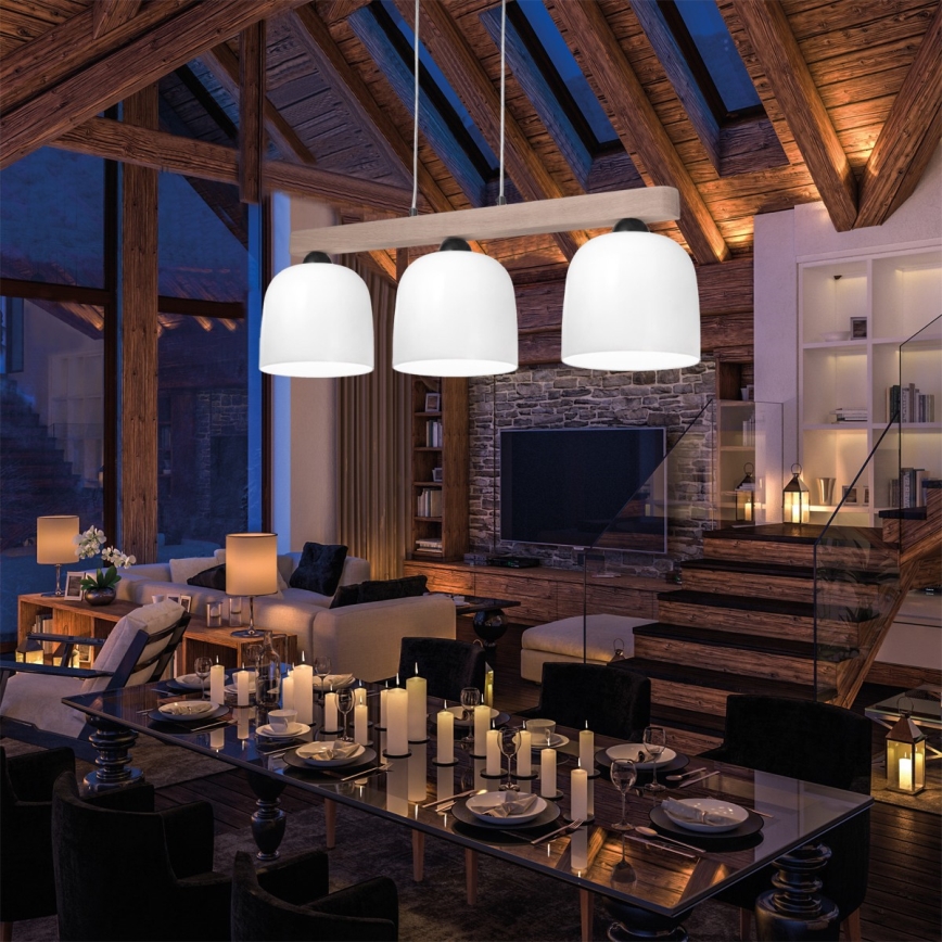 Kolarz A1352.83.W - Candelabro suspenso NONNA 3xE27/60W/230V carvalho/branco