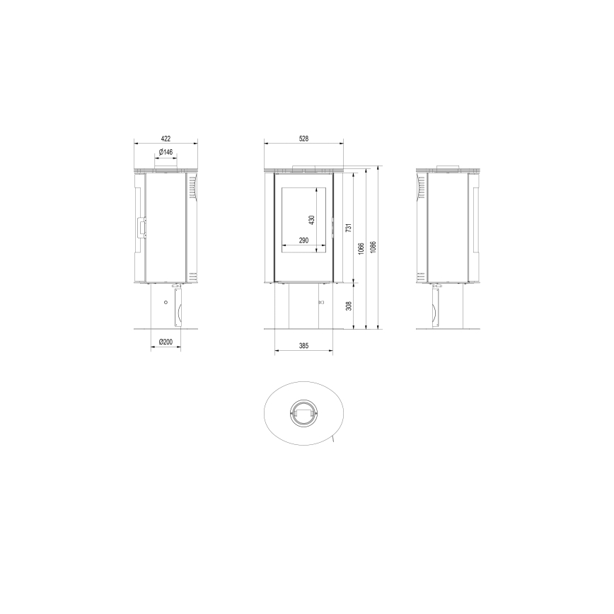 Kratki - Lareira de aço 8kW 150mm