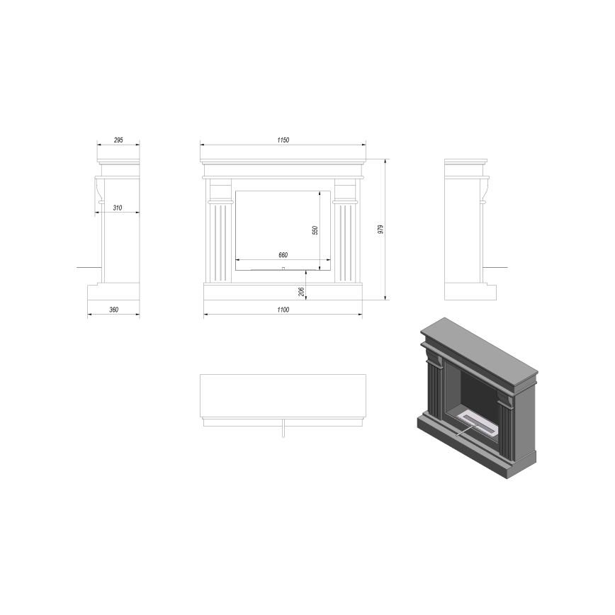Kratki - Lareira BIO 97,9x115 cm 3kW branco