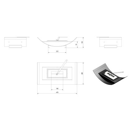 Kratki - Lareira BIO 12,4x47 cm 1kW preto
