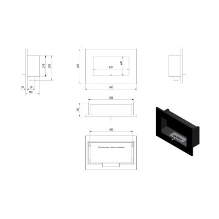 Kratki - Lareira incorporada BIO 40x60 cm 2kW preto