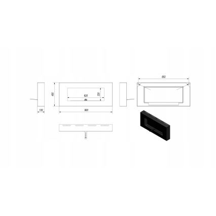 Kratki - Lareira de parede BIO 40x90 cm 1,5kW preto