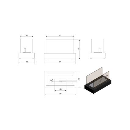 Kratki - Lareira BIO 21,8x35,4 cm 1kW preto