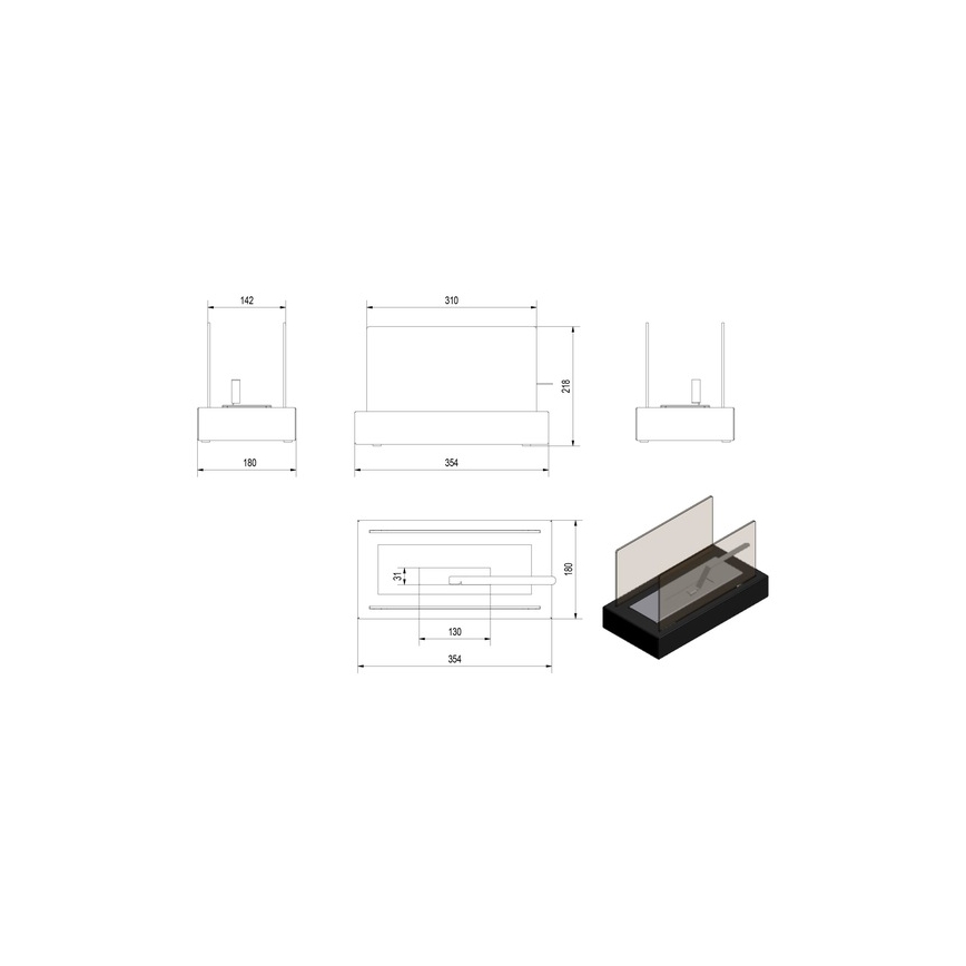 Kratki - Lareira BIO 21,8x35,4 cm 1kW preto