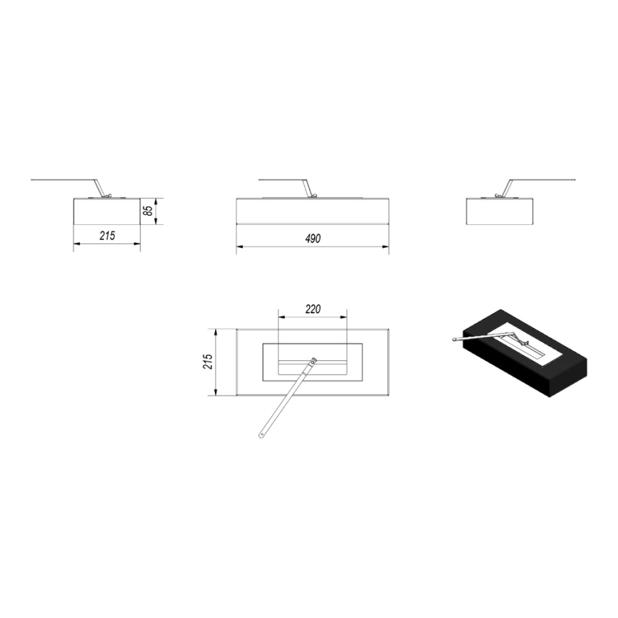 Kratki - Lareira BIO 8,5x49 cm 2,5kW preto