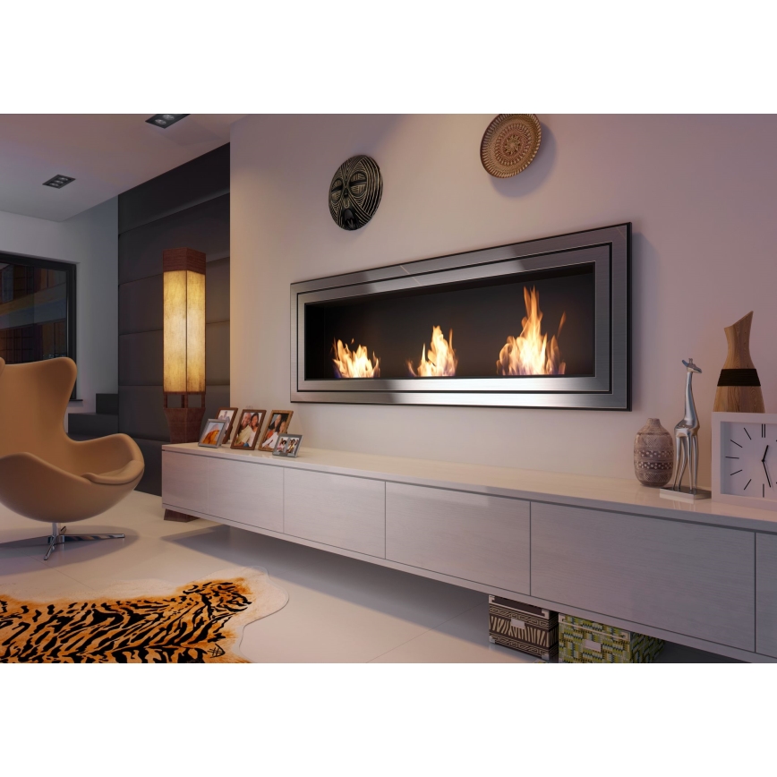 Kratki - Lareira embutida BIO 65x180 cm 3x2,5kW cromado brilhante