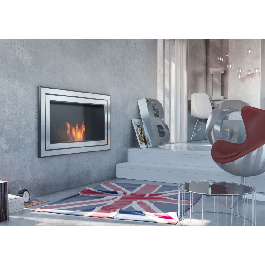 Kratki - Lareira embutida BIO 65x180 cm 3x2,5kW cromado brilhante