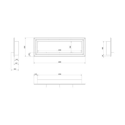 Kratki - Lareira embutida BIO 65x180 cm 3x2,5kW cromado brilhante