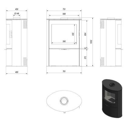 Kratki - Lareira de aço com fecho automático da porta 10kW 150 mm preto