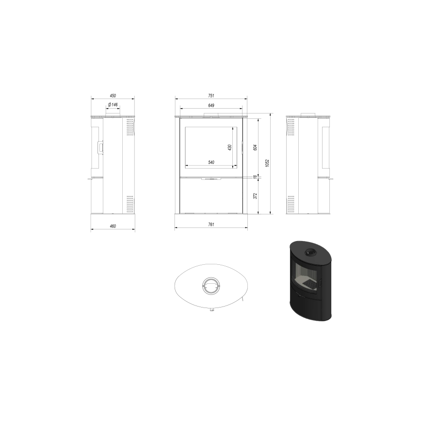 Kratki - Lareira de aço 10kW 150mm