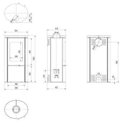 Kratki - Lareira de aço 8kW 150mm
