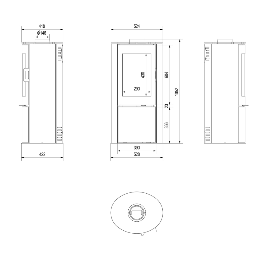 Kratki - Lareira de aço 8kW 150mm