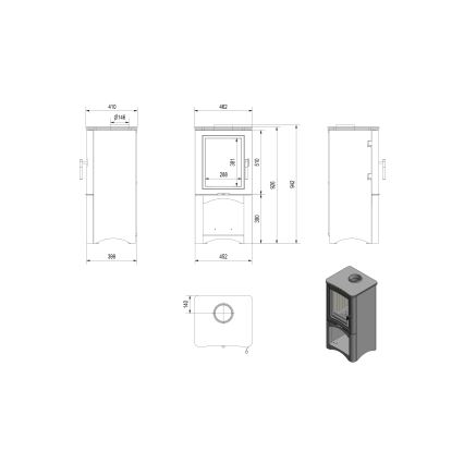 Kratki - Lareira a lenha em aço 7kW 150mm
