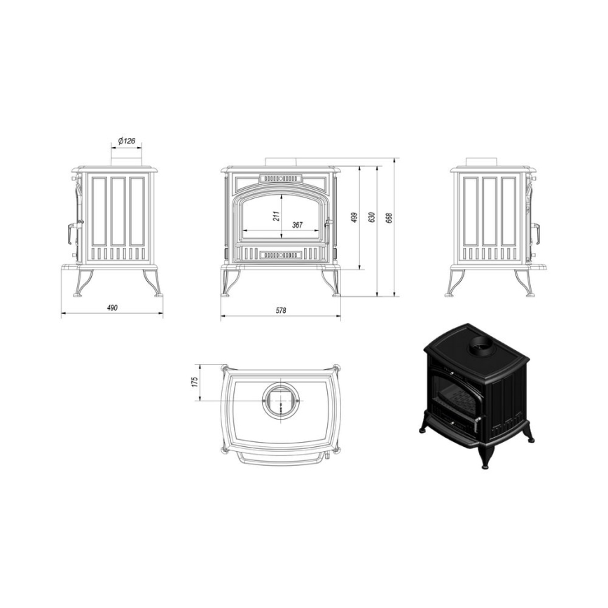 Kratki - Lareira de ferro fundido 8kW 150mm