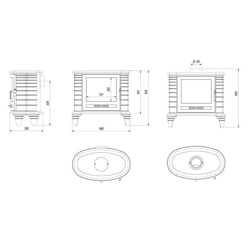 Kratki - Lareira de ferro fundido 9kW 130 mm