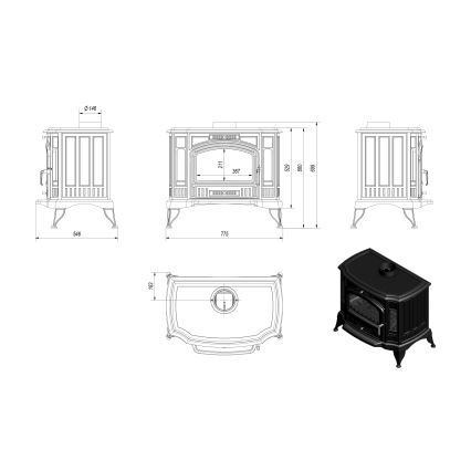 Kratki - Lareira de ferro fundido 10kW 150mm