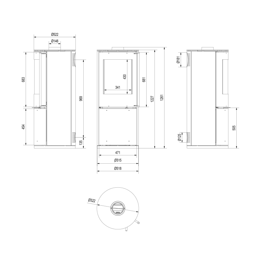 Kratki - Lareira em aço 9kW 150mm