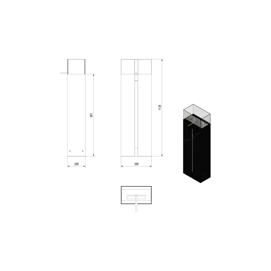 Kratki - Lareira BIO 113,6x35,9 cm 2kW preto
