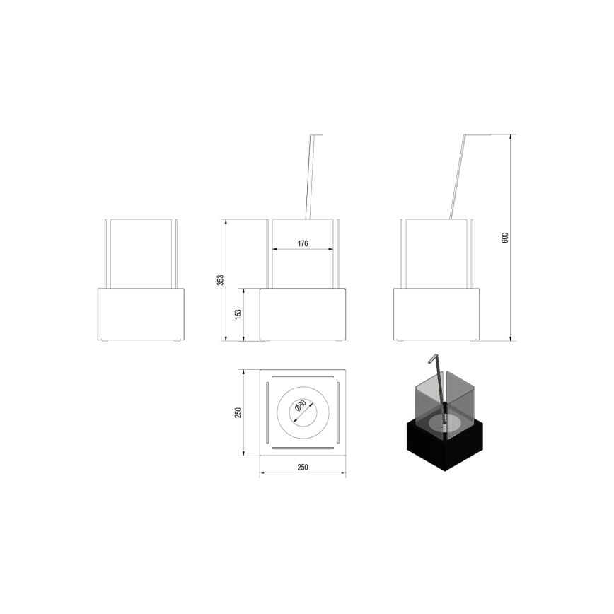 Kratki - Lareira BIO 35,3x25 cm 1kW preto