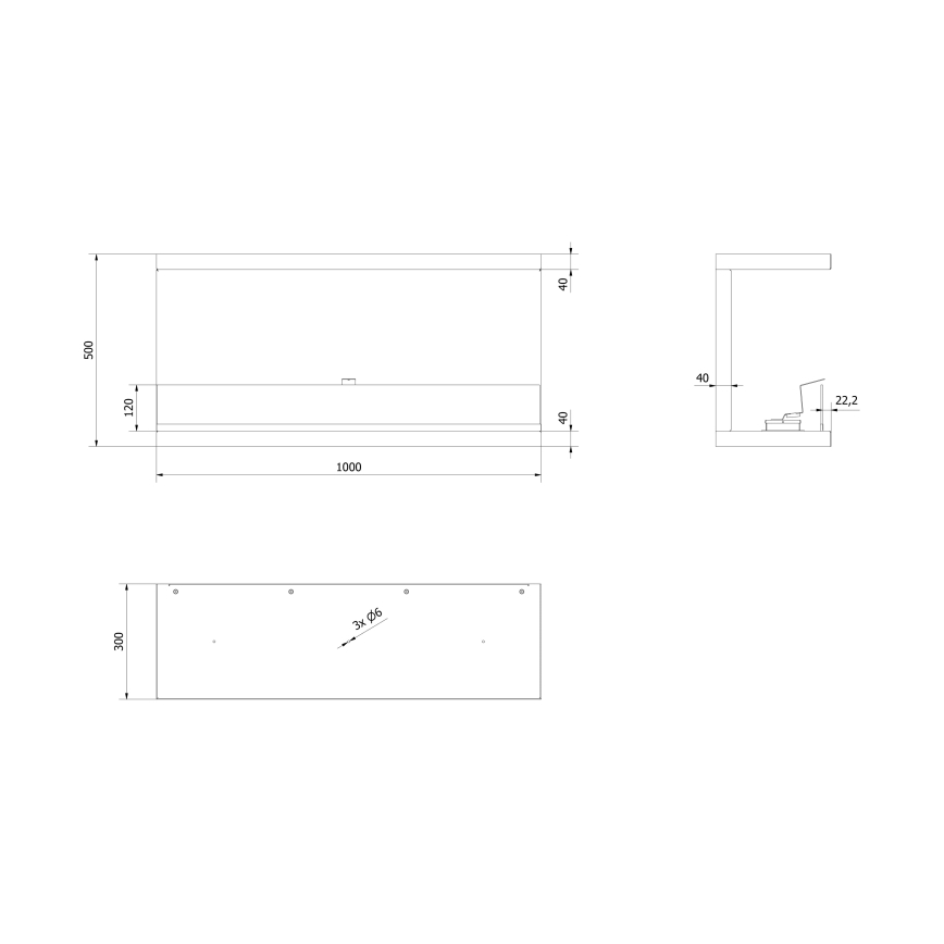 Kratki - Lareira incorporada BIO 50x100 cm 7kW preto