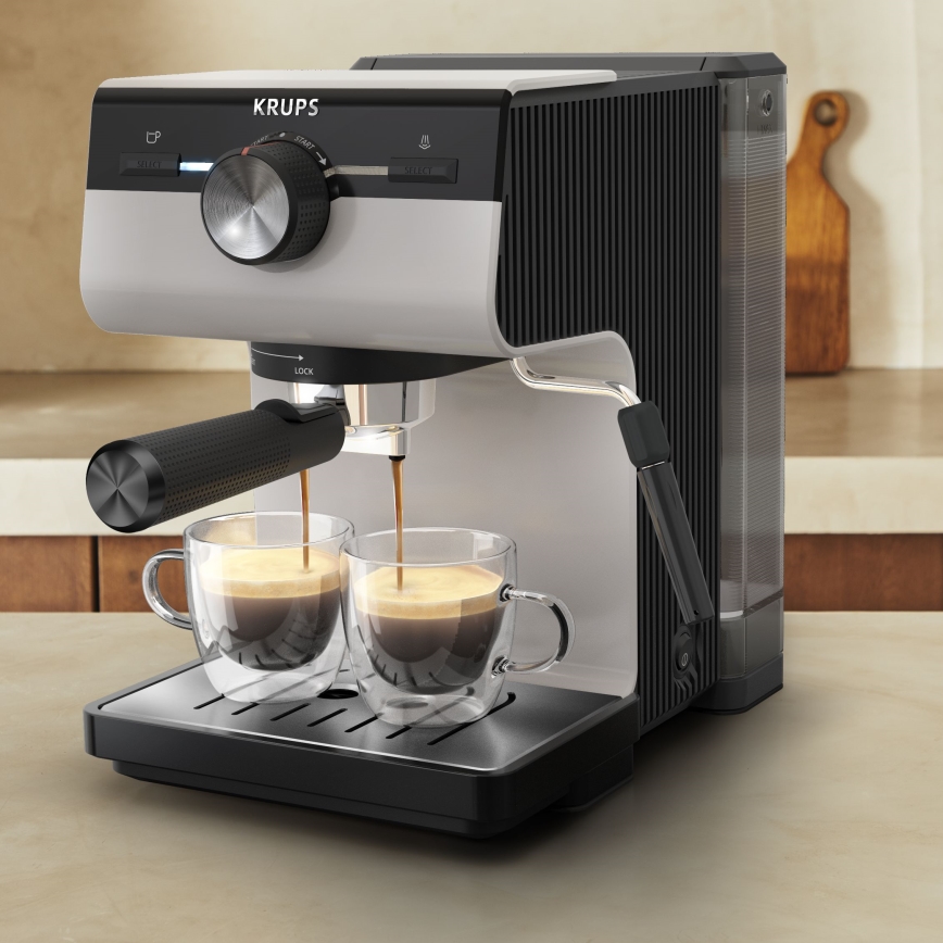 Krups - Máquina de café com manivela para duas chávenas AUTHENTIC 1450W/230V cinzento