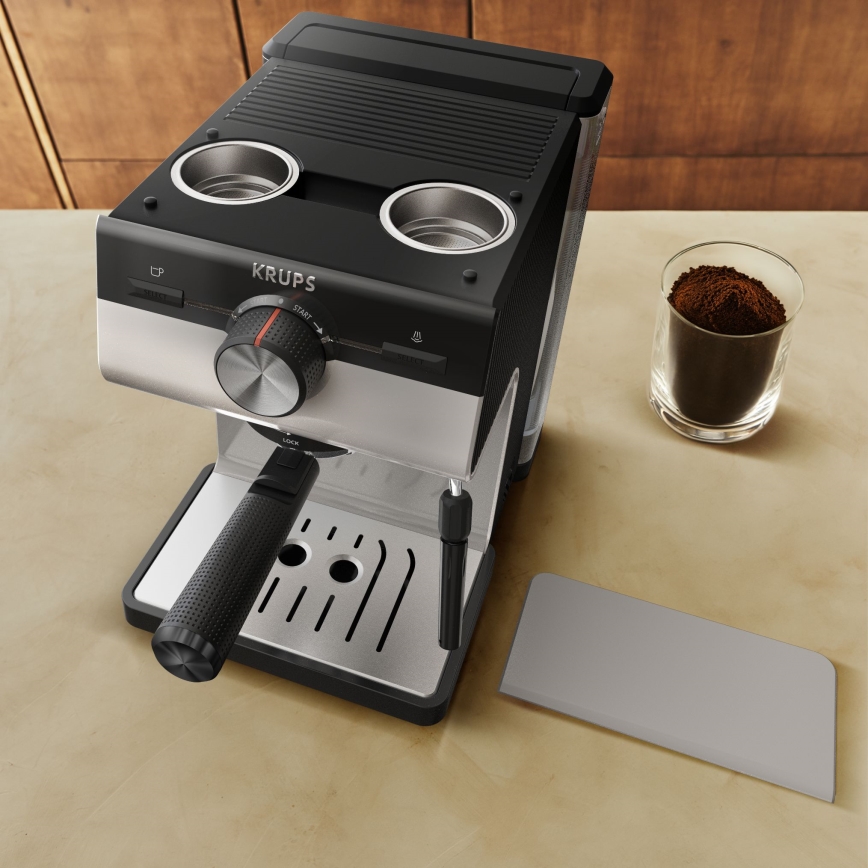 Krups - Máquina de café com manivela para duas chávenas AUTHENTIC 1450W/230V cinzento