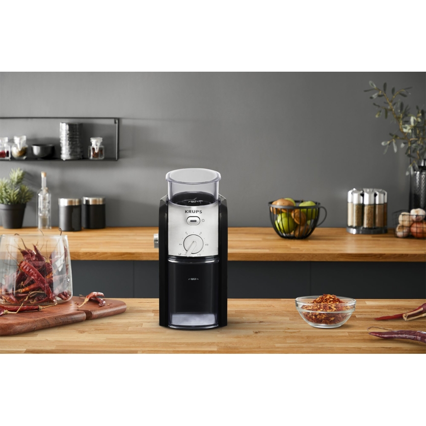 Krups - Triturador elétrico de café em grão 110W/230V aço inoxidável/preto