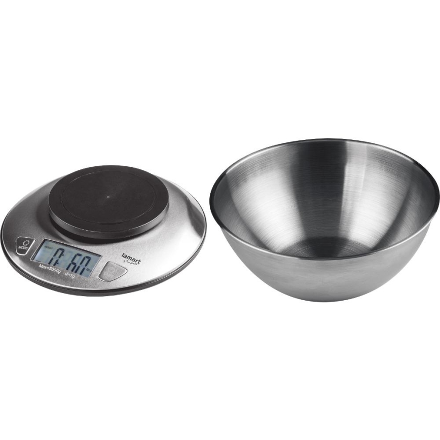 Lamart - Balança de cozinha digital com visor LCD e taça 2xAAA aço inoxidável