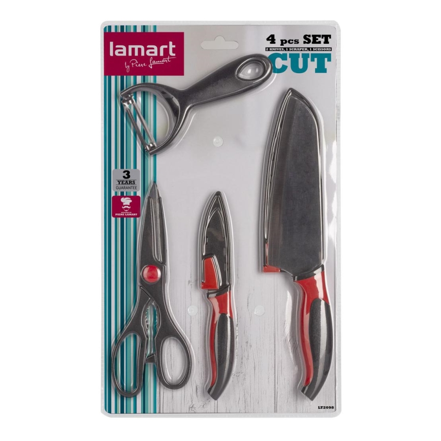 Lamart - Conjunto de cozinha 4 pcs - 2x faca, descascador e tesoura