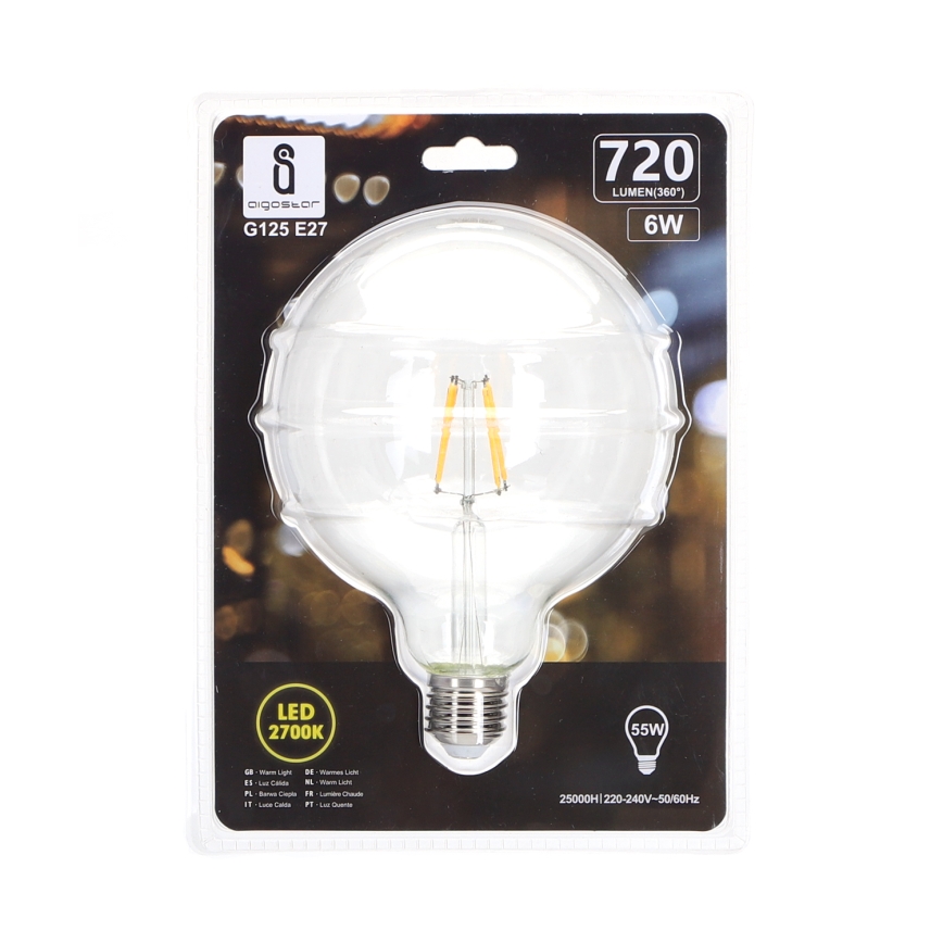 Lâmpada com Filamento LED G125 E27/6W/230V 2700K - Aigostar