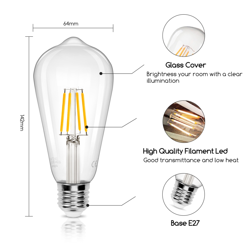 Lâmpada com FILAMENTO LED ST64 E27/4W/230V 2700K - Aigostar