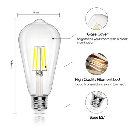 Lâmpada com FILAMENTO LED ST64 E27/4W/230V 6500K - Aigostar