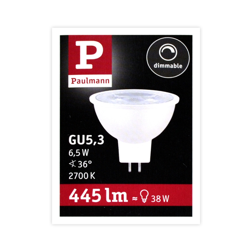 Lâmpada de holofote LED com regulação GU5.3/6.5W/12V 2700K – Paulmann 28758