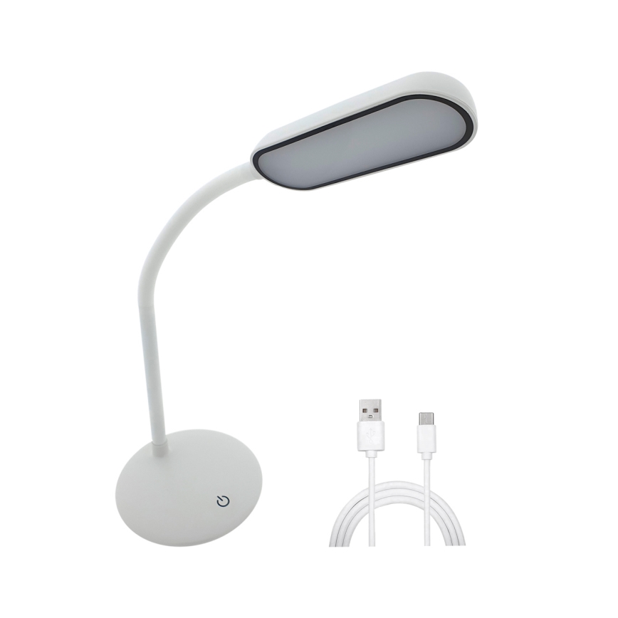 Lâmpada de mesa flexível LED com toque, dimmer, LED/6W/5V USB 1200 mAh branca