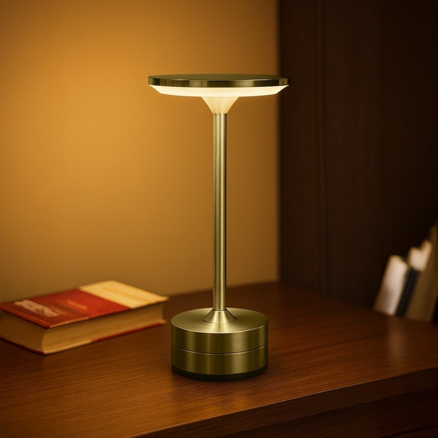 Lâmpada de mesa LED recarregável com toque TAVOLO LED/2,5W/5V 2400 mAh 3000-6000K dourada