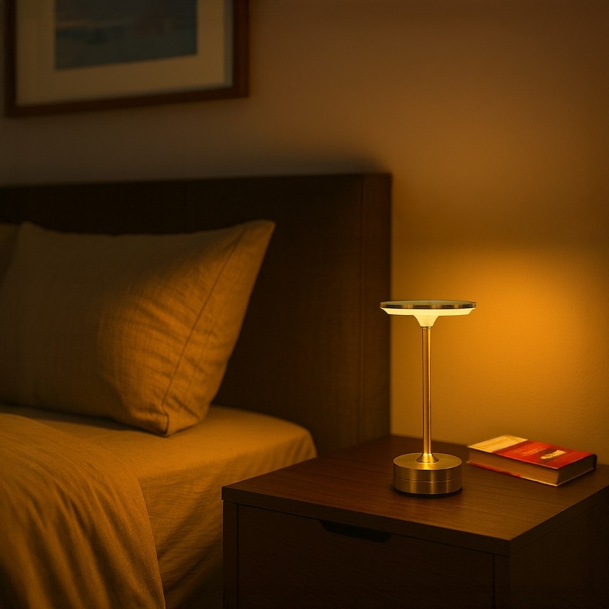 Lâmpada de mesa LED recarregável com toque TAVOLO LED/2,5W/5V 2400 mAh 3000-6000K dourada