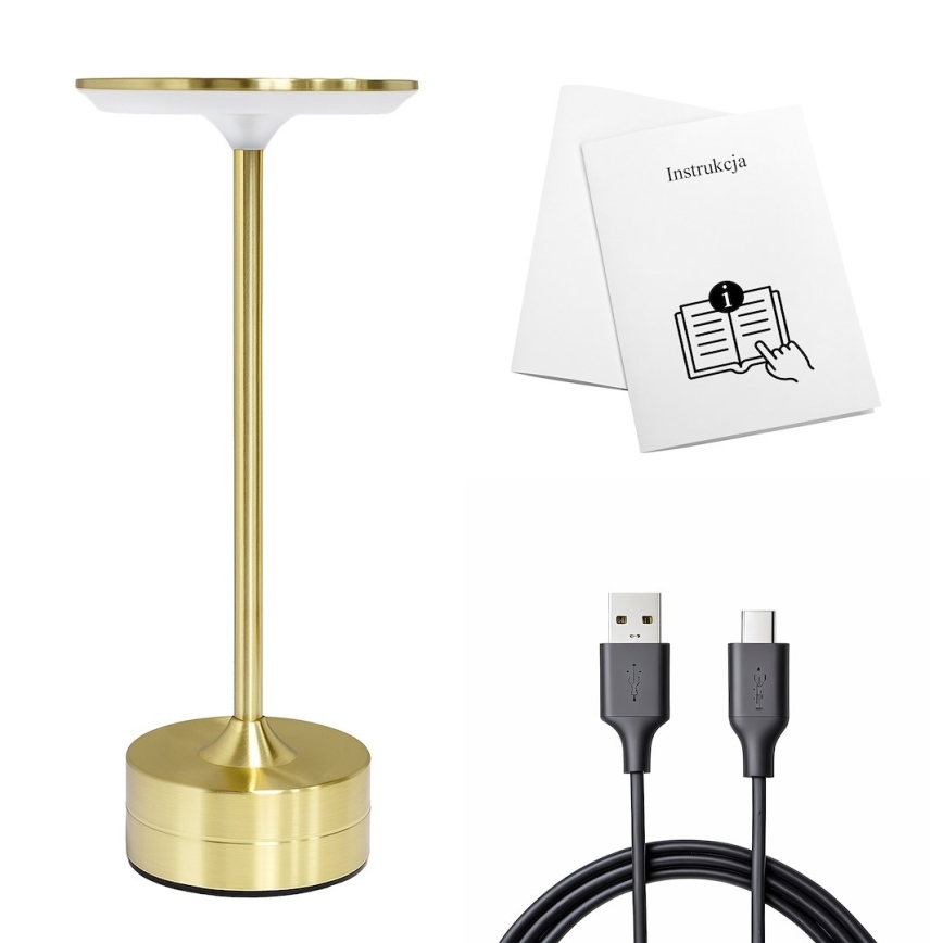 Lâmpada de mesa LED recarregável com toque TAVOLO LED/2,5W/5V 2400 mAh 3000-6000K dourada