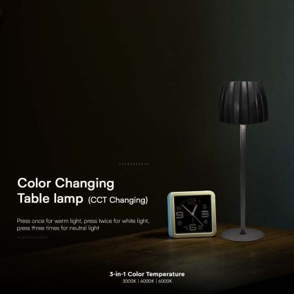 Lâmpada de mesa LED recarregável com dimmer tátil LED/2,7W/5V 3000/4000/6000K 1800 mAh preta
