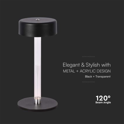 Lâmpada de mesa LED recarregável com dimmer tátil LED/3W/5V 3000-6000K 2400 mAh preta