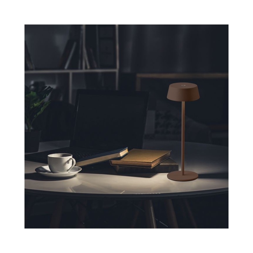 Lâmpada de mesa recarregável LED exterior com dimmer tátil LED/2W/5V 4400 mAh IP54 castanha