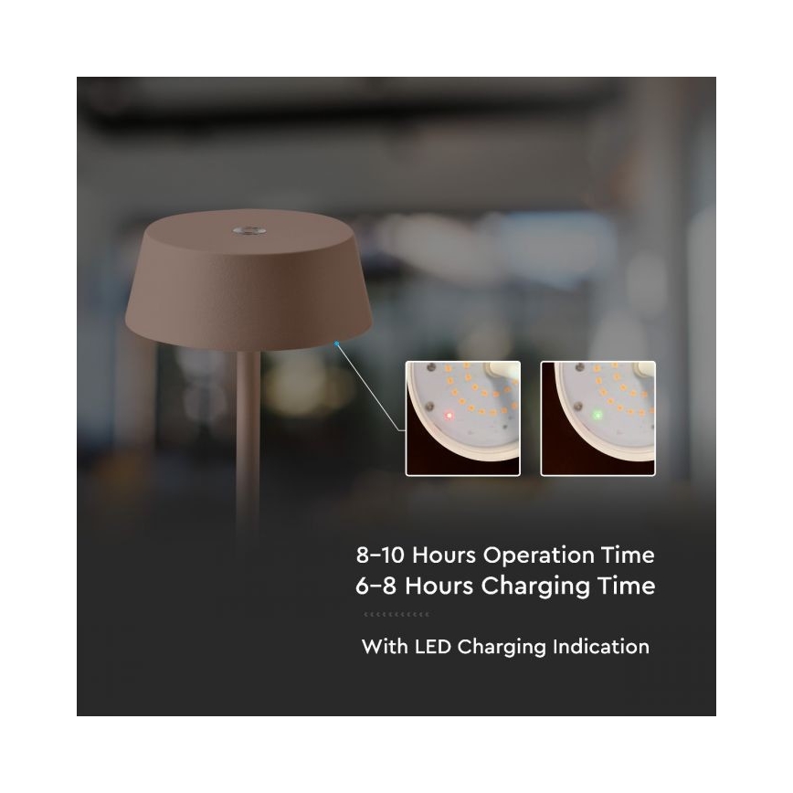 Lâmpada de mesa recarregável LED exterior com dimmer tátil LED/2W/5V 4400 mAh IP54 castanha