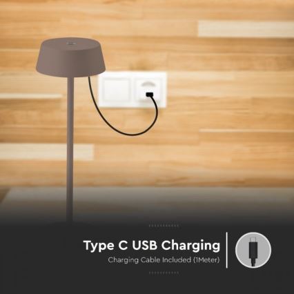 Lâmpada de mesa recarregável LED exterior com dimmer tátil LED/2W/5V 4400 mAh IP54 castanha