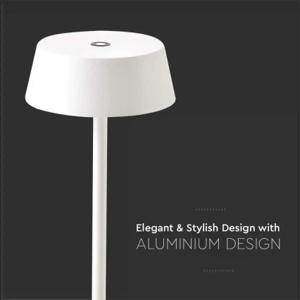 Lâmpada de mesa LED recarregável com toque, dimmer, para uso externo LED/2W/5V 4400 mAh IP54 branca