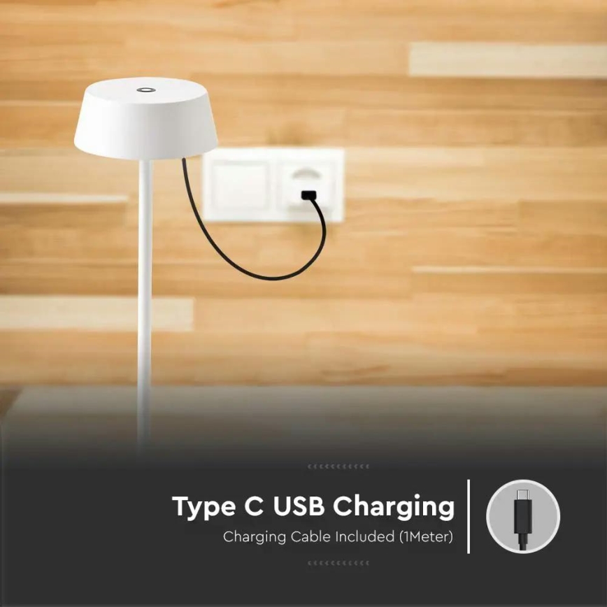Lâmpada de mesa LED recarregável com toque, dimmer, para uso externo LED/2W/5V 4400 mAh IP54 branca