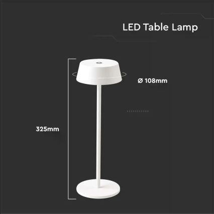 Lâmpada de mesa LED recarregável com toque, dimmer, para uso externo LED/2W/5V 4400 mAh IP54 branca