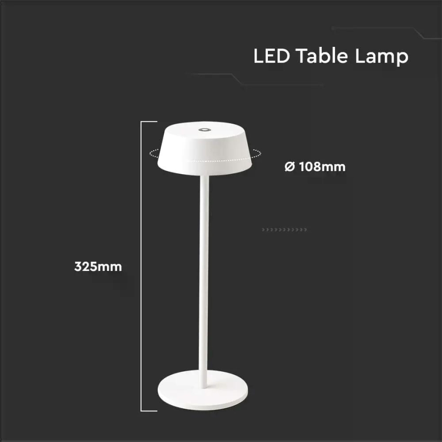 Lâmpada de mesa LED recarregável com toque, dimmer, para uso externo LED/2W/5V 4400 mAh IP54 branca