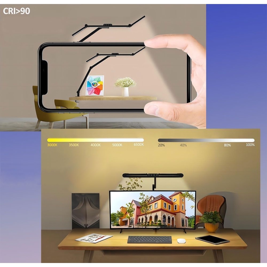 Lâmpada de mesa flexível LED com dimmer tátil LED/24W/230V 3000-6500K CRI 92 preta