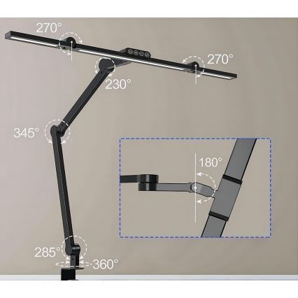 Lâmpada de mesa flexível LED com dimmer tátil LED/24W/230V 3000-6500K CRI 92 preta